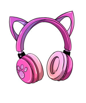 purple cat headphones isolated on white background