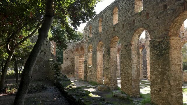 Historic Roman and Greek ancient ruins of Cathedral in Butrint in Albania
