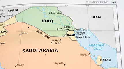 Naklejka premium Political Map Of The Middle East Focusing On Iraq Kuwait And Saudi Arabia