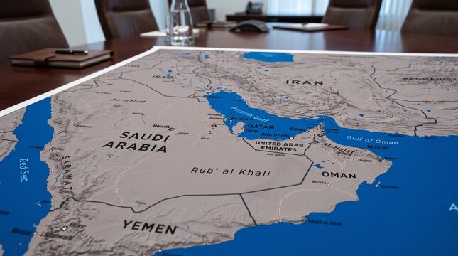Detailed Map of the Middle East Region on a Corporate Office Desk