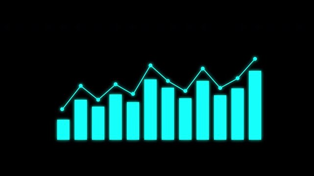 bussiness growth graph concept with line and point or dots on bar, stable graphic bussiness concept,  chart show growth of marketing sales profit target on transparent background, 4k video