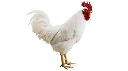 White rooster with red comb and wattle standing © Natalia