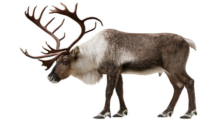 Reindeer with large antlers standing profile view © Natalia