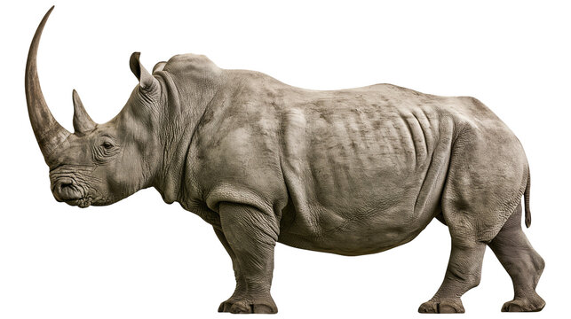 White rhinoceros side view with large horn