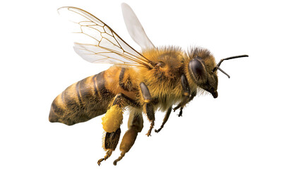 Honey bee with pollen on leg flying © Natalia
