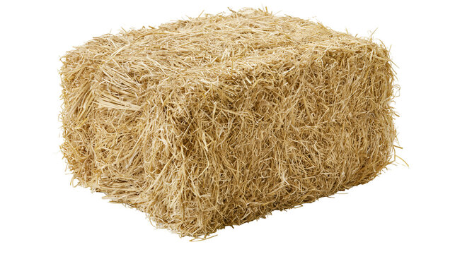 Rectangular bale of dry straw with rough texture