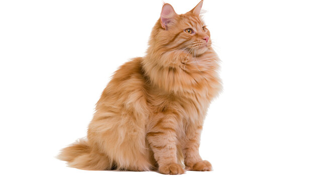 Orange Maine Coon cat sitting, looking to the side