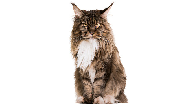 Maine Coon cat with long fur and white chest sitting