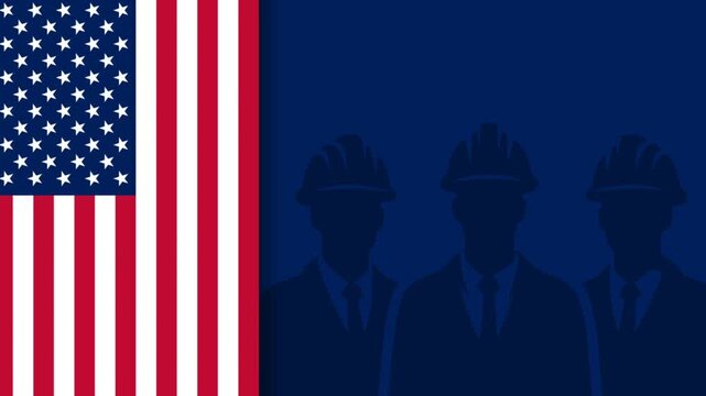 American Labor Day Background with US Flag and Worker Silhouettes.