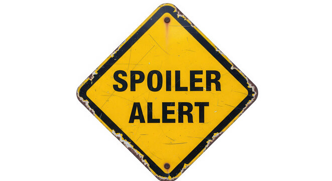 A yellow and black diamond-shaped sign with the words spoiler alert written in bold letters. isolated on transparent background