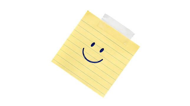 Yellow sticky note with smiley face on desk surface
