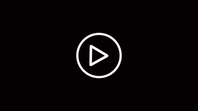 White play button animation. Minimalist white video play button icon on a black background