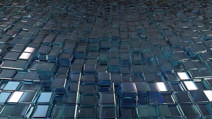 Fototapeta premium Abstract Futuristic Technology Background with Blue Glass Metallic Geometric Cubes Pattern Concept