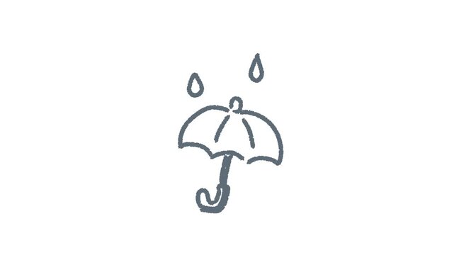 雨粒と傘が揺れる手描き線画アニメーション 白背景