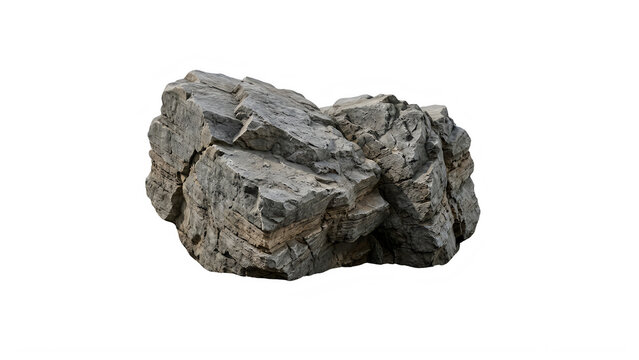 Rugged grey stone rock boulder, 3D natural granite boulder rock formation isolated on transparent background for landscape environment and game asset design