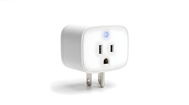 White smart plug power socket outlet for home automation and energy saving on white background.