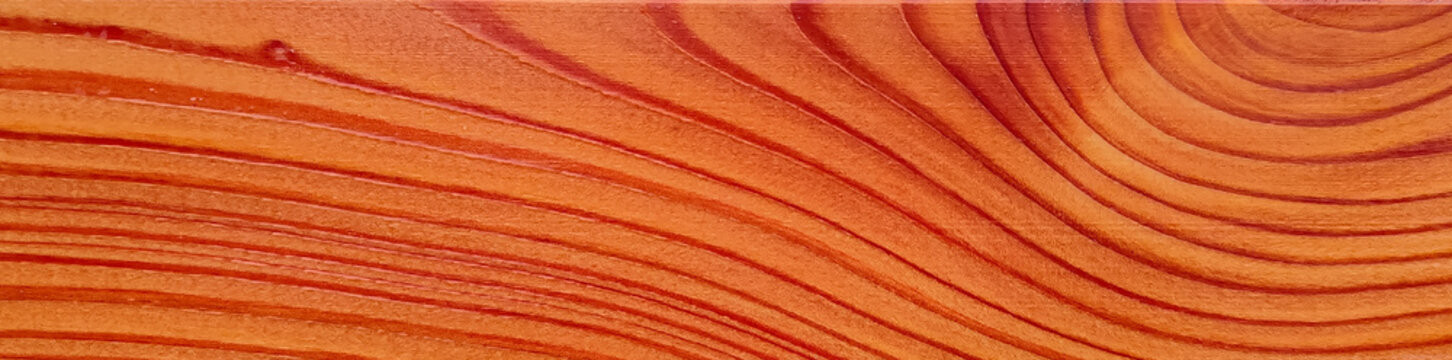 Natural orange wood grain texture background with detailed curved growth ring pattern surface