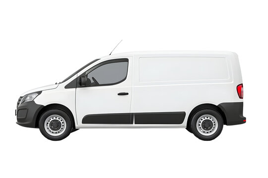 White panel van for cargo delivery isolated on transparent background.
