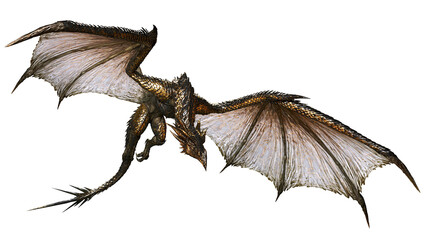 Majestic golden dragon with large wings spread in flight