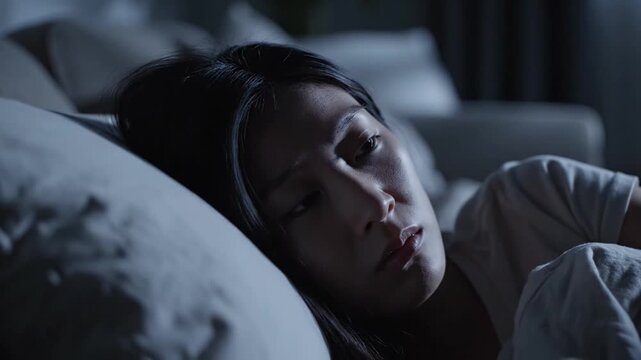 Woman In Bed Staring Into Darkness At Night