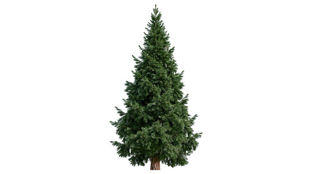 Tall evergreen coniferous tree with dense green foliage and visible trunk