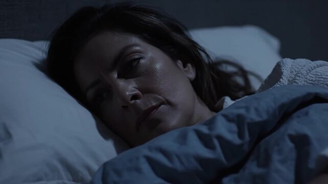 Woman Sleeping Peacefully In Bed At Night 4K Slow Motion