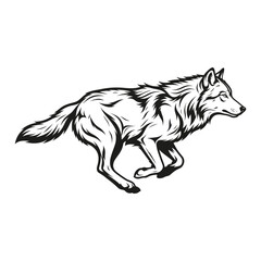 Obraz premium Running gray wolf side profile graphic illustration with wildlife predator illustration monochrome