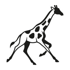 Black and white silhouette of a running giraffe with wildlife silhouette isolated illustration © SAIFUL