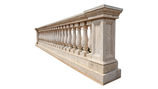 Classic white architectural stone balustrade railing fence panel structure balcony isolated on transparent background