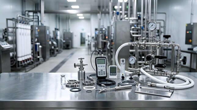 pharmaceutical process instrumentation and sanitary pipeline components with blank digital displays