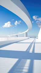 Fototapeta premium Architectural, minimalistic, white bridge and pathway under a blue sky