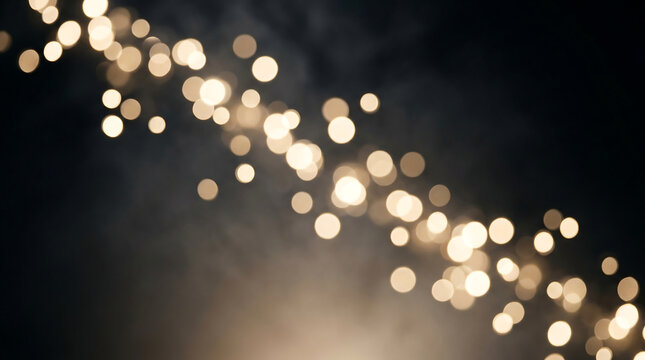 Golden bokeh lights on dark background, shimmering fairy light texture, festive glowing orbs for holiday celebration and luxury design