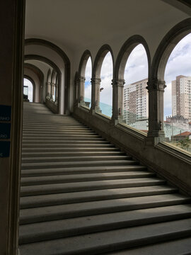Staircase with Arched Windows and Natural Light at Catavento Museum, Sao Paulo