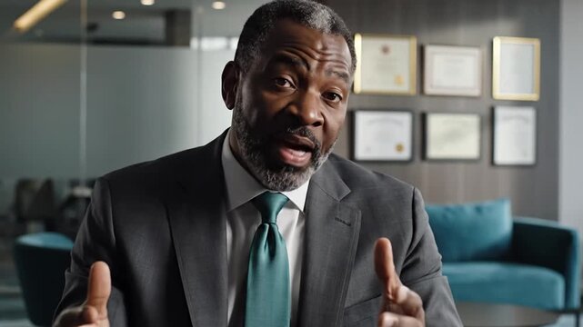 Professional Man Speaking Explaining Ideas Confidently in Office 4K
