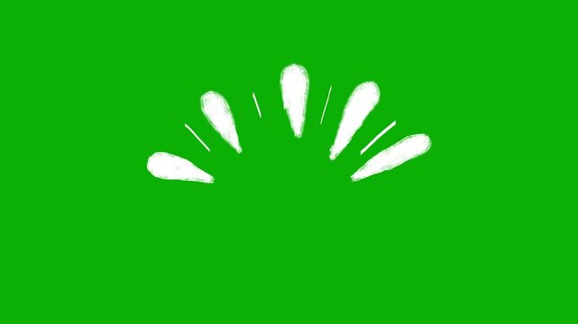 Hand-Drawn White Paint Spray Burst on Green Screen with Chalk Brush Strokes and Radial Energy Animation, Seamless Loop for Comic, Surprise, Pop Art, and Visual Effects.