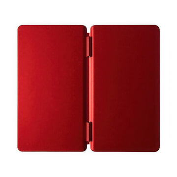 Red leather notebook standing open
