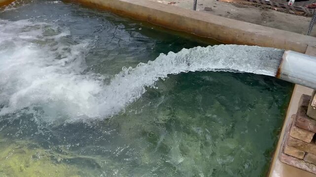  Water rushing from a tubewell irrigation system into a farm pond during daytime