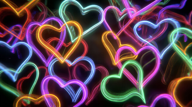 Vibrant Multi Colored Neon Hearts Abstract Pattern Background