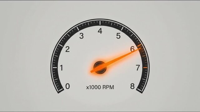 Minimalist dashboard tachometer speed gauge indicator looping motion graphic on solid white background