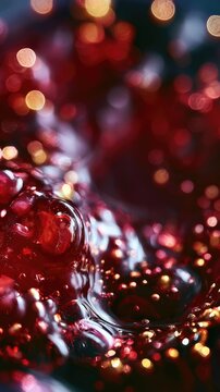 Colorful jam contains soft chunks of fruit in a rich, syrupy mixture.