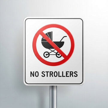 No Strollers sign prohibiting baby carts on public property  