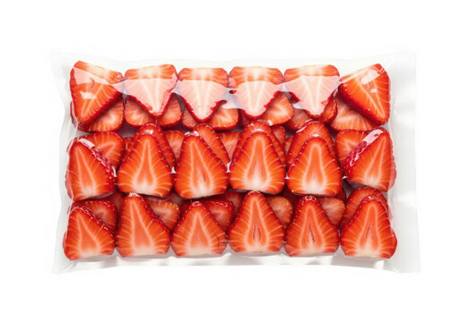 Sliced Strawberries Arranged In Plastic Clamshell On Transparent Background fruit red
