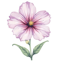 Obraz premium Pink Hibiscus Flower with Soft Petals and Green Stem in Bloom.