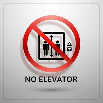 No elevator warning sign with prohibition symbol and elevator icons  