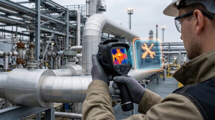 Fototapeta premium Thermal camera inspection supports technical maintenance and safety in industrial workflow optimization for precise equipment monitoring
