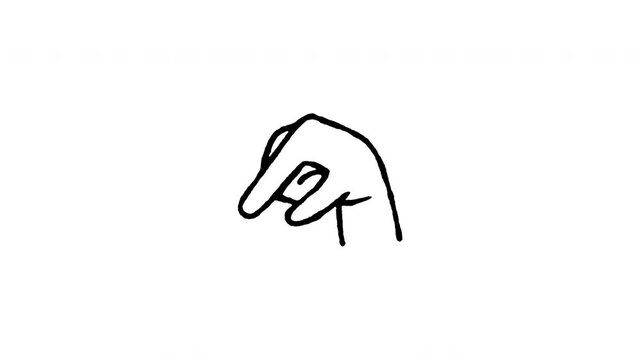 Animated 4K picking gesture doodle icon with line boil action. Hand drawn line art on black and green screen backgrounds for pinch finger pose, small hold hand sign, precision picking gesture.