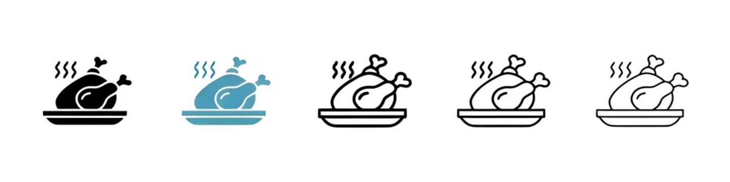 Icon Collection for Cooked Turkey Dish. Vector Art of Oven-Baked Chicken. Thin line customizable illustration. Contour symbol. Vector isolated outline drawing. Editable stroke