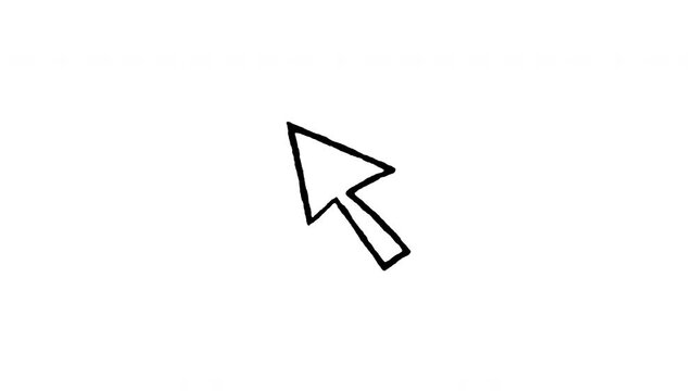 4K animated computer cursor arrow doodle icon with boiling line movement. Frame by frame line art on black and green screen chroma key background for mouse pointer click, digital navigation arrow.
