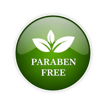 Paraben Free label with green design and leaf icon  