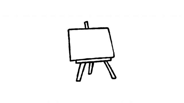 Hand drawn 4K canvas on easel doodle animation with boiling line effect. Frame by frame outline on black and green screen backgrounds, perfect for art studio easel, painting canvas, artist setup.